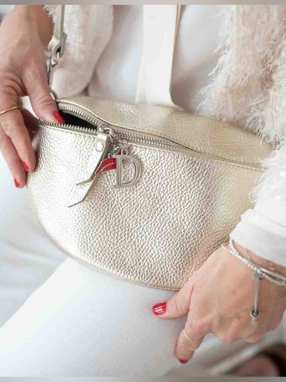 Large Crossbody Bag in Metallic Champagne Gold - Genuine Leather-NWOT